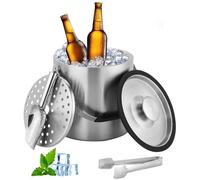 Goxiry Bac à glaçons avec couvercle 3,2 l - Seau à glace en acier inoxydable avec pelle, clips et passoire - Double paroi pour refroidir la bière, le champagne, le vin et les glaçons