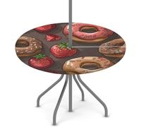 Goxnero Délicieuse nappe ronde en forme de beignets à la fraise avec trou pour parapluie et fermeture éclair, facile à nettoyer, nappe imperméable pour fête, pique-nique, terrasse (convient pour table