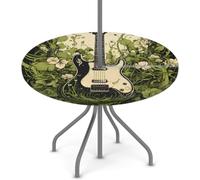 Goxnero Nappe ronde à motif de guitare musicale abstraite avec trou pour parapluie et fermeture éclair, nappe imperméable pour fête, pique-nique, terrasse (convient pour table de 114 à 142 cm)