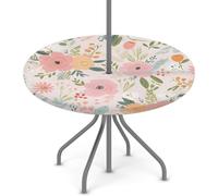 Goxnero Nappe ronde à petites fleurs colorées avec trou de parapluie et fermeture éclair, nappe ronde imperméable pour fête, pique-nique, terrasse (convient pour table de 114 à 142 cm)