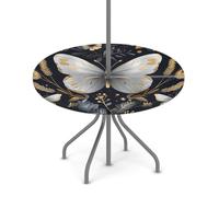 Goxnero Nappe ronde blanche et noire avec trou de parapluie et fermeture éclair, nappe imperméable pour fête, pique-nique, terrasse (convient pour table de 91,4 à 111,8 cm)