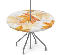 Goxnero Nappe ronde d'automne avec trou de parapluie et fermeture éclair, imperméable, motif feuilles d'érable, pour fête, pique-nique, terrasse (convient pour table de 114 à 142 cm)