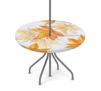 Goxnero Nappe ronde d'automne avec trou de parapluie et fermeture éclair, imperméable, motif feuilles d'érable, pour fête, pique-nique, terrasse (convient pour table de 91,4 à 111,8 cm)