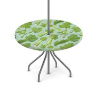 Goxnero Nappe ronde de céleri vert avec trou de parapluie et fermeture éclair, facile à nettoyer, nappe ronde imperméable pour fête, pique-nique, terrasse (convient pour table de 91,4 à 111,8 cm)