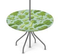 Goxnero Nappe ronde de céleri vert avec trou de parapluie et fermeture éclair, nappe ronde imperméable pour fête, pique-nique, terrasse (convient pour table de 114 à 142 cm)