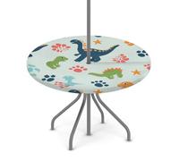 Goxnero Nappe ronde imperméable à motif dinosaure avec trou de parapluie et fermeture éclair, pour fête, pique-nique, terrasse (convient pour table de 91,4 à 111,8 cm)