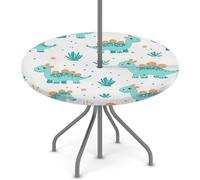 Goxnero Nappe ronde imperméable à motif dinosaure bleu avec trou de parapluie et fermeture éclair, nappe ronde imperméable pour fête, pique-nique, terrasse (convient pour table de 114 à 142 cm)
