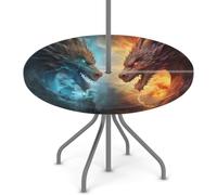 Goxnero Nappe ronde imperméable à motif dragon avec trou de parapluie et fermeture éclair, pour fête, pique-nique, terrasse (convient pour table de 114 à 142 cm)