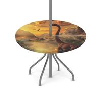 Goxnero Nappe ronde imperméable avec trou de parapluie et fermeture éclair, motif dinosaure mignon pour fête, pique-nique, terrasse (convient pour table de 91,4 à 111,8 cm)