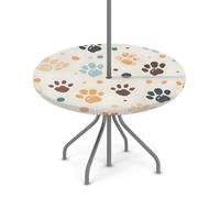 Goxnero Nappe ronde imperméable avec trou de parapluie et fermeture éclair - Motif empreintes de pattes de chien colorées - Imperméable - Pour fête, pique-nique, terrasse (convient pour table de 91,4