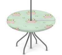 Goxnero Nappe ronde imperméable avec trou de parapluie et fermeture éclair, motif grenouilles mignonnes de dessin animé pour fête, pique-nique, terrasse (convient pour table de 114 à 142 cm)