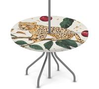 Goxnero Nappe ronde imperméable avec trou de parapluie et fermeture éclair, motif léopard et cerise, pour fête, pique-nique, terrasse (convient pour table de 114 à 142 cm)