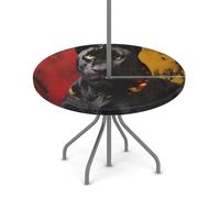 Goxnero Nappe ronde imperméable avec trou de parapluie et fermeture éclair, motif léopard noir, nappe ronde imperméable pour fête, pique-nique, terrasse (convient pour table de 91,4 à 111,8 cm)