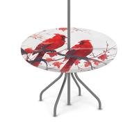Goxnero Nappe ronde imperméable avec trou de parapluie et fermeture éclair, motif oiseaux rouges, cardinaux, aquarelle, pour fête, pique-nique, terrasse (convient pour table de 91,4 à 111,8 cm)