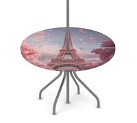 Goxnero Nappe ronde imperméable avec trou de parasol et fermeture éclair - Motif Tour Eiffel Paris - Pour fête, pique-nique, terrasse (convient pour table de 91,4 à 111,8 cm)