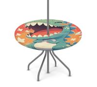 Goxnero Nappe ronde imperméable avec trou pour parapluie et fermeture éclair - Motif dinosaure de dessin animé - Pour fête, pique-nique, terrasse (convient pour table de 91,4 à 111,8 cm)
