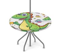 Goxnero Nappe ronde imperméable avec trou pour parapluie et fermeture éclair - Motif dinosaure mignon - Pour fête, pique-nique, terrasse (convient pour table de 91,4 à 111,8 cm)