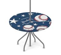 Goxnero Nappe ronde imperméable avec trou pour parapluie et fermeture éclair - Motif étoiles de baseball - Pour fête, pique-nique, terrasse (convient pour table de 91 à 111 cm) - Bleu marine