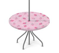 Goxnero Nappe ronde imperméable avec trou pour parasol et fermeture éclair - Motif fraises roses - Pour fête, pique-nique, terrasse (convient pour table de 91,4 à 111,8 cm)