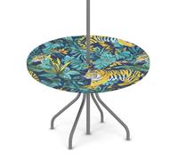 Goxnero Nappe ronde imperméable avec trou pour parasol et fermeture éclair, motif tigres tropicaux, pour fête, pique-nique, terrasse (convient pour table de 91,4 à 111,8 cm)