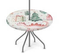Goxnero Nappe ronde imperméable pour fête, pique-nique, terrasse (convient pour table de 114 à 142 cm) avec trou de parapluie et fermeture éclair, motif dinosaure aquarelle