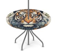 Goxnero Nappe ronde imprimée tigre avec trou de parapluie et fermeture éclair, nappe ronde imperméable pour fête, pique-nique, terrasse (convient pour table de 114 à 142 cm)