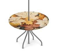 Goxnero Nappe ronde jaune à motif feuilles d'automne avec trou de parapluie et fermeture éclair, facile à nettoyer, nappe ronde imperméable pour fête, pique-nique, terrasse (convient pour table de