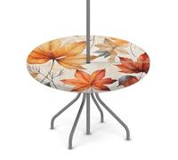 Goxnero Nappe ronde vintage à motif feuilles d'érable d'automne avec trou de parapluie et fermeture éclair, nappe ronde imperméable pour fête, pique-nique, terrasse (convient pour table de 91,4 à