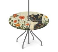 Goxnero Nappe ronde vintage en forme de chat, papillon, marguerite avec trou pour parapluie et fermeture éclair, facile à nettoyer, imperméable, pour fête, pique-nique, terrasse (convient pour table