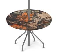 Goxnero Nappe ronde vintage motif feuilles d'automne camouflage avec trou de parapluie et fermeture éclair, nappe ronde imperméable pour fête, pique-nique, terrasse (convient pour table de 114 à 142