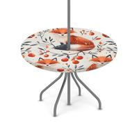 Goxnero Red Fox Nappe ronde imperméable avec trou de parasol et fermeture éclair, nappe ronde imperméable pour fête, pique-nique, terrasse (convient pour table de 91,4 à 111,8 cm)