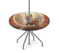 Goxnero Red Fox Nappe ronde imperméable avec trou de parasol et fermeture éclair, pour fête, pique-nique, terrasse (convient pour table de 91,4 à 111,8 cm)