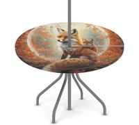 Goxnero Red Fox Nappe ronde imperméable avec trou de parasol et fermeture éclair, pour fête, pique-nique, terrasse (convient pour table de 114 à 142 cm)