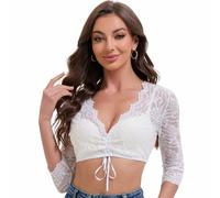 Goxozzy Chemisier Dirndl pour Femme, Chemisier Dirndl en Dentelle, Chemisier Oktoberfest pour Femme, col en V, Mode Vintage, modèles accrocheurs, Blanc, 42