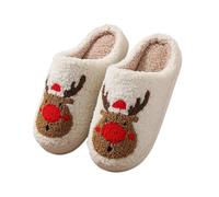 GOXQIT Christmas Warm Cotton Slippers Women Winter Comfortable Home Slides Cute Furry Reindeer Plush Sandals for Men pour Maison(Red Deer,38-39)