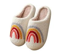 GOXQIT Christmas Warm Cotton Slippers Women Winter Comfortable Home Slides Cute Furry Reindeer Plush Sandals for Men pour Maison(Rainbow,40-41)
