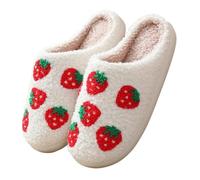GOXQIT Christmas Warm Cotton Slippers Women Winter Comfortable Home Slides Cute Furry Reindeer Plush Sandals for Men pour Maison(Pink,42-43)
