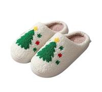 GOXQIT Christmas Warm Cotton Slippers Women Winter Comfortable Home Slides Cute Furry Reindeer Plush Sandals for Men pour Maison(Green,36-37)