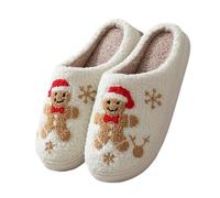 GOXQIT Christmas Warm Cotton Slippers Women Winter Comfortable Home Slides Cute Furry Reindeer Plush Sandals for Men pour Maison(Bear,38-39)