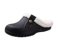 GOXQIT Classic Fur Lined Clogs for Women Waterproof Winter Fuzzy Slippers Mens Cotton Shoes for Indoor and Outdoor Rubber Soles pour Maison(Black White,40-41)