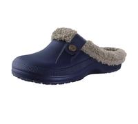 GOXQIT Classic Fur Lined Clogs for Women Waterproof Winter Fuzzy Slippers Mens Cotton Shoes for Indoor and Outdoor Rubber Soles pour Maison(Dark Blue,40-41)