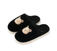 GOXQIT Cotton Slippers for Woman Winter Indoor Non-Slip Slides Plush Warm Men Home Sandals Flat Shoe Couples Flip Flops pour Maison(Black,40-41)