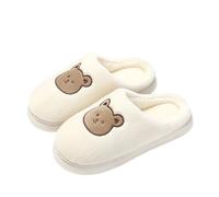 GOXQIT Cotton Slippers for Woman Winter Indoor Non-Slip Slides Plush Warm Men Home Sandals Flat Shoe Couples Flip Flops pour Maison(White,40-41)