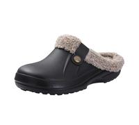 GOXQIT Men Cotton Slippers Winter Women Short Plush Casual Waterproof Garden Shoes Fur Furry pour Maison(Black,40-41(9.6-9.8 inch))