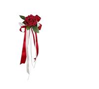 GOXQIT Miroir de Voiture Mariage rétro, 5 pièces, décor Floral, poignée avec nœud en Ruban, décoration for scènes cérémonie Porte véhicule mariée pour Maison(Red)