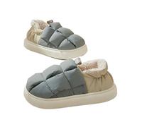 GOXQIT Winter Fur Shoes for Women Outdoor Waterproof House for Men with Padded Indoor Fluffy Cotton Slippers pour Maison(D-Grey,36-37(8.8-9 inch))