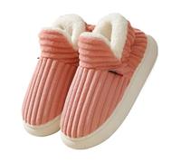 GOXQIT Winter Fur Shoes for Women Outdoor Waterproof House for Men with Padded Indoor Fluffy Cotton Slippers pour Maison(F-Pink,36-37(8.8-9 inch))