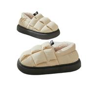 GOXQIT Winter Fur Shoes for Women Outdoor Waterproof House for Men with Padded Indoor Fluffy Cotton Slippers pour Maison(D-Beige,40-41(9.6-9.8 inch))