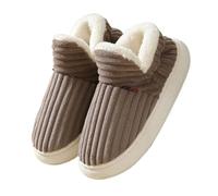 GOXQIT Winter Fur Shoes for Women Outdoor Waterproof House for Men with Padded Indoor Fluffy Cotton Slippers pour Maison(F-Brown,36-37(8.8-9 inch))