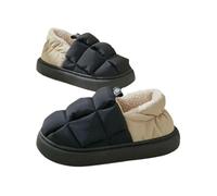 GOXQIT Winter Fur Shoes for Women Outdoor Waterproof House for Men with Padded Indoor Fluffy Cotton Slippers pour Maison(D-Black,36-37(8.8-9 inch))